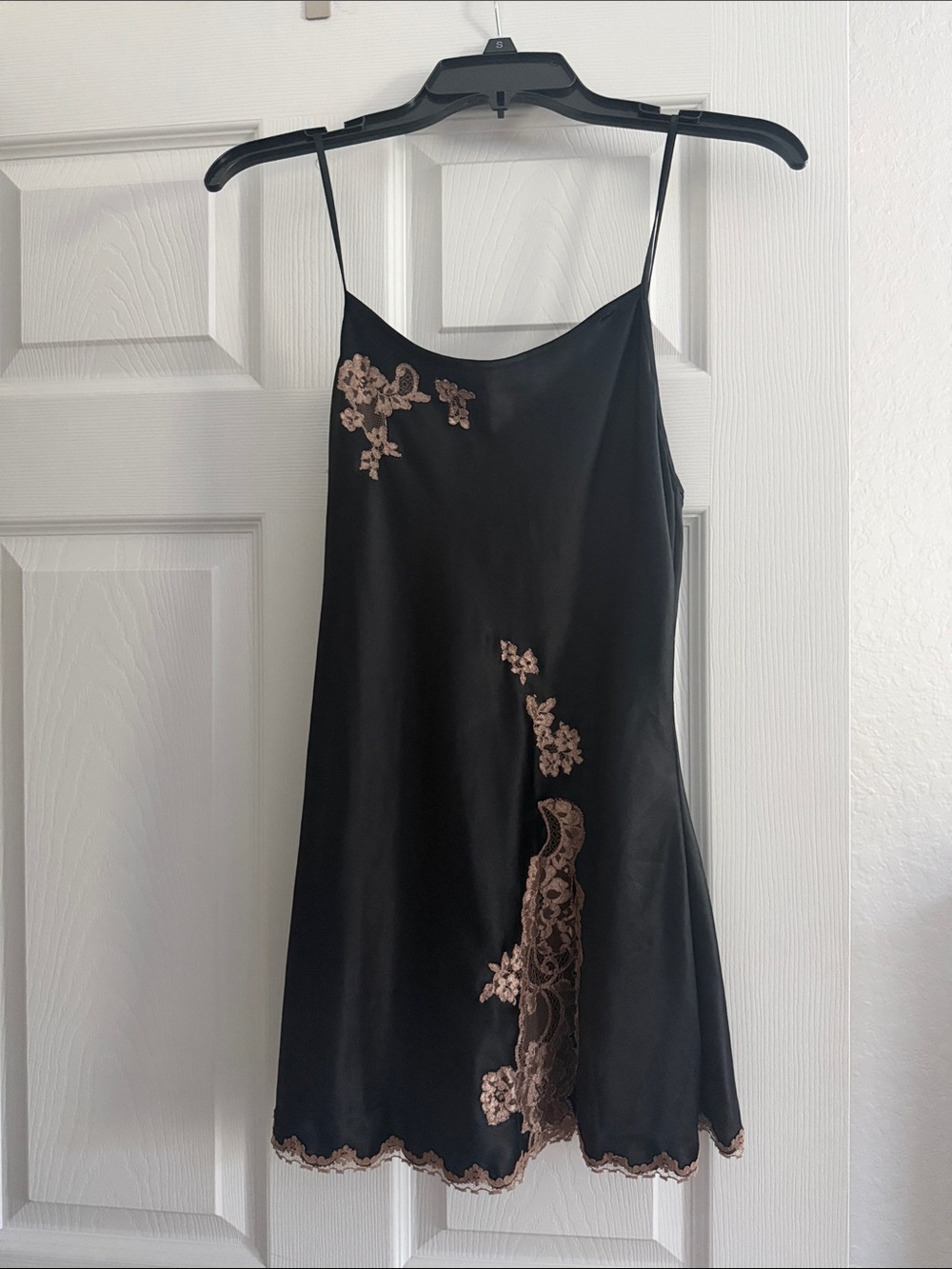Victoria's Secret Black Slip Dress with Beige Lace Accents